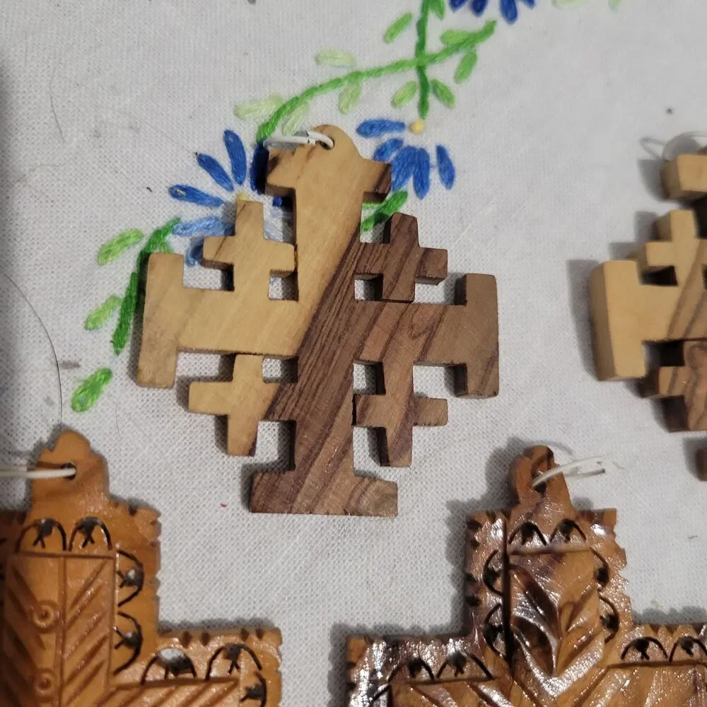 Lot of 8 Olive Wood Crosses pendants ornaments Jerusalem Bethlaham Holy Land